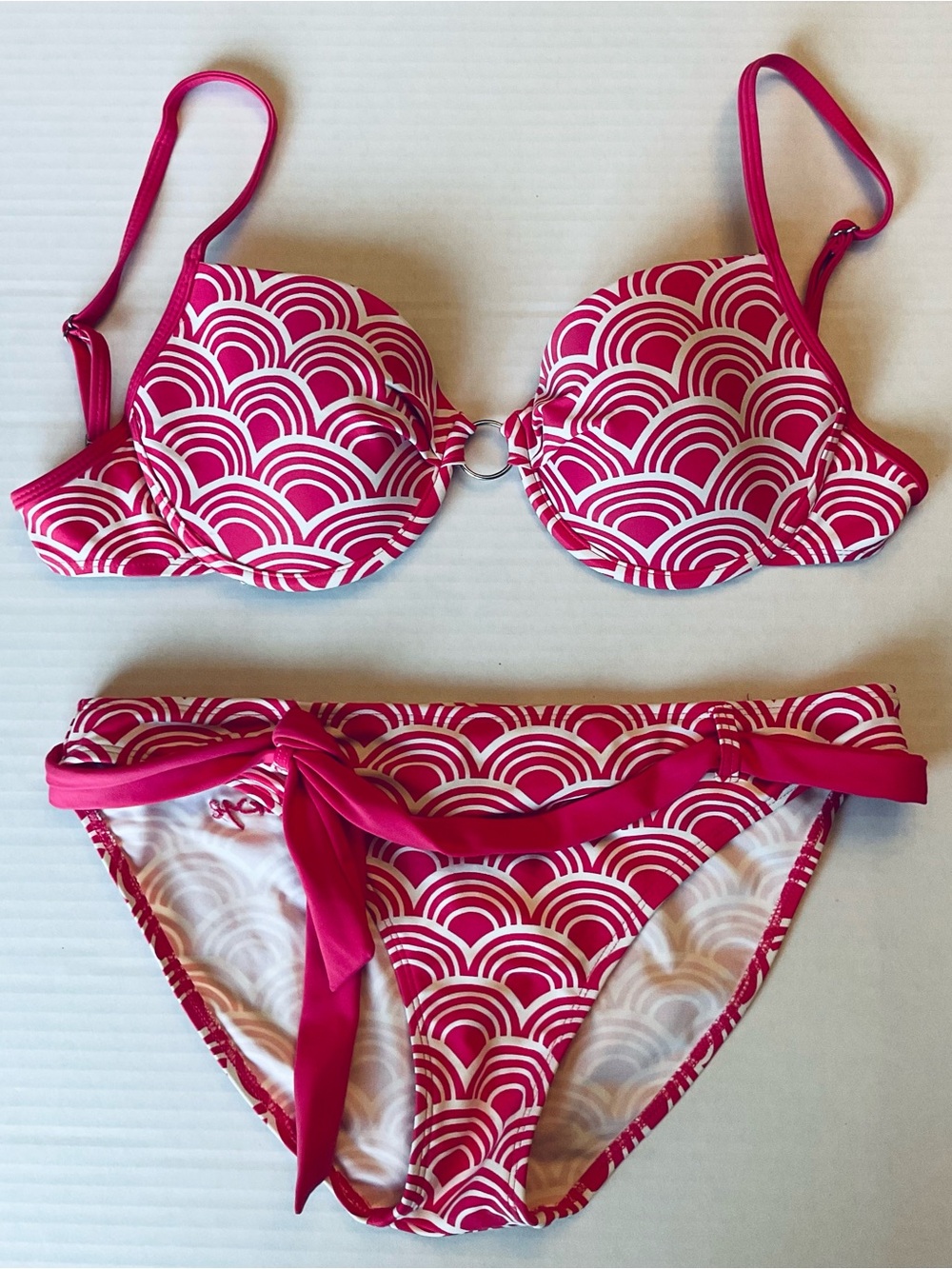 Skye Hot Pink & White Patterned Underwire Bikini Set Size Large